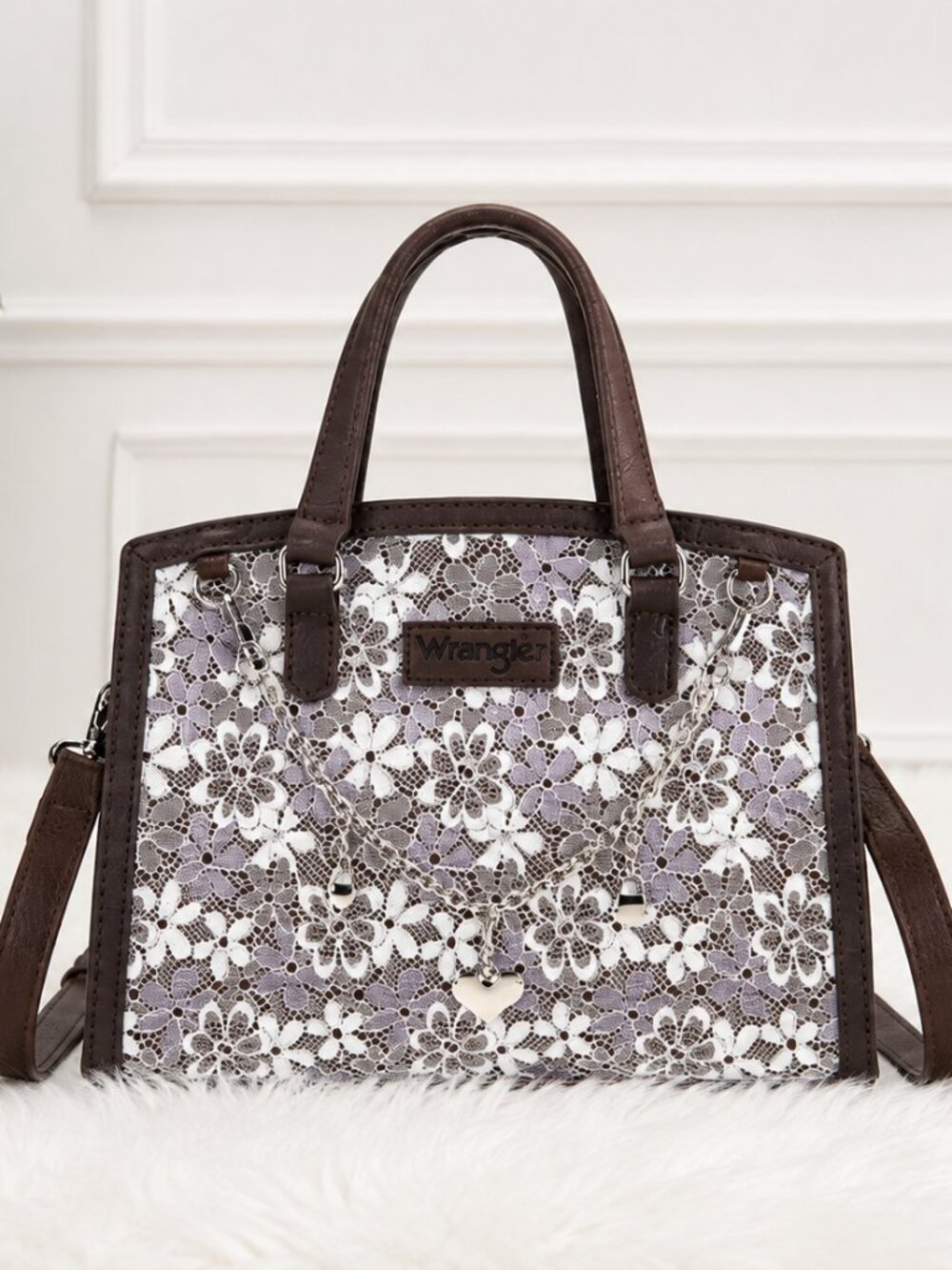 Wrangler Brown Floral Medium Satchel Crossbody Handbag NWT